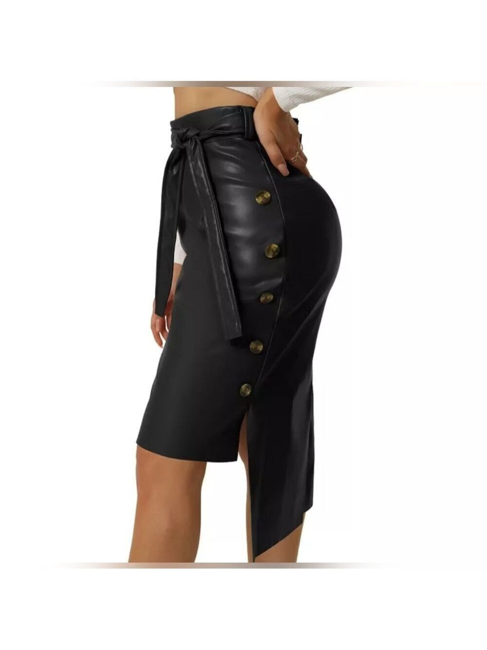 Seta T | High Waist | High Low Raw Hem | Faux Leather Skirt | Size M